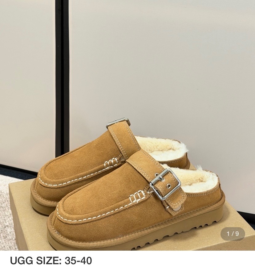 Tan Buckle Shearling Mule